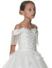 Off Shoulder Ivory Sparkly Flower Girl Dress With Crystal Fringe